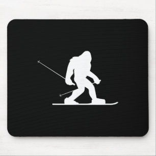 Skiing Bigfoot Shirt, Funny Cute Sasquatch Ski Win Mouse Pad