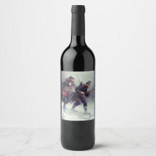 Skiing Birchlegs Crossing the Mountain Wine Label