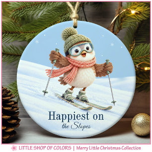 Skiing Bird Personalized Photo Christmas Ceramic Ornament