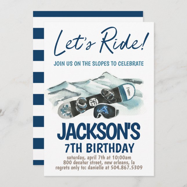 Skiing Birthday Party Invitation (Front/Back)