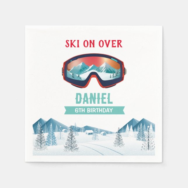 Skiing Birthday Party Slopes Ski Snowboard  Napkin (Front)
