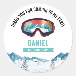 Skiing Birthday Party Snowboard Classic Round Sticker