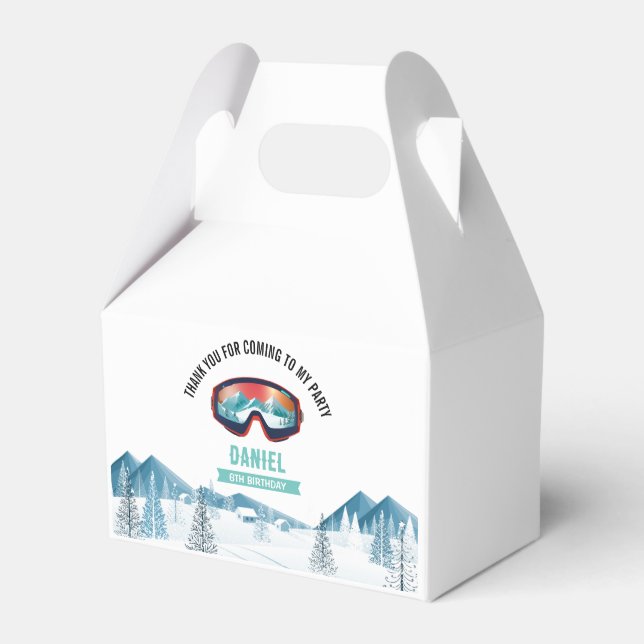 Skiing Birthday Party Snowboard  Favor Box (Front Side)