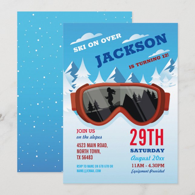 Skiing Birthday Ski Birthday Girls Boys Slopes  Invitation (Front/Back)