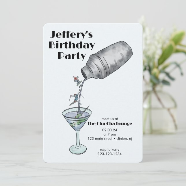 Skiing birthday winter adult  birthday  invitation (Standing Front)