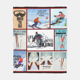 skiing born to ski skier snow winter sports fleece blanket
