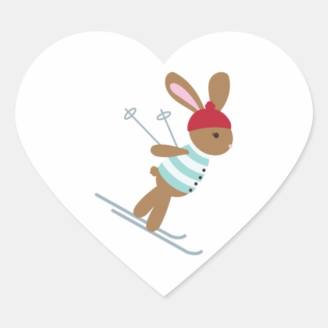 Skiing Bunny Heart Sticker (Front)
