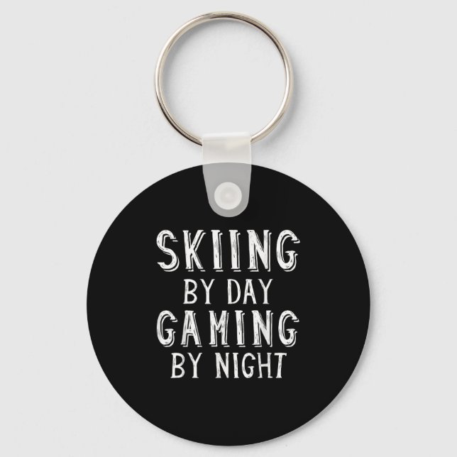 Skiing By Day Gaming Night Skier For Ski Game Play Keychain (Front)