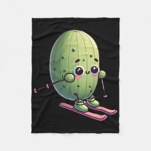 Skiing Cactus Cute Alpine Snow Kawaii Cartoon Fleece Blanket