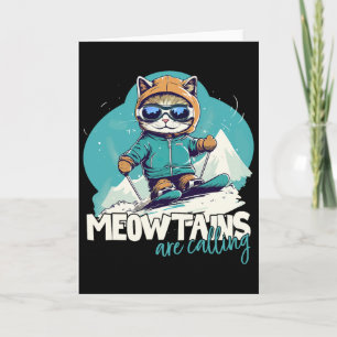 Skiing Cat Winter Sports Adventure Downhill Fun Fo Card