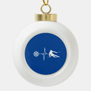 Skiing Ceramic Ball Christmas Ornament