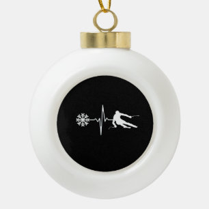 Skiing Ceramic Ball Christmas Ornament
