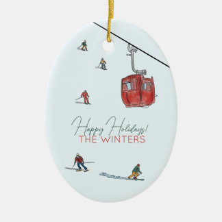 skiing ceramic ornament
