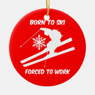 skiing ceramic ornament