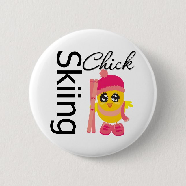 Skiing Chick 2 Inch Round Button (Front)