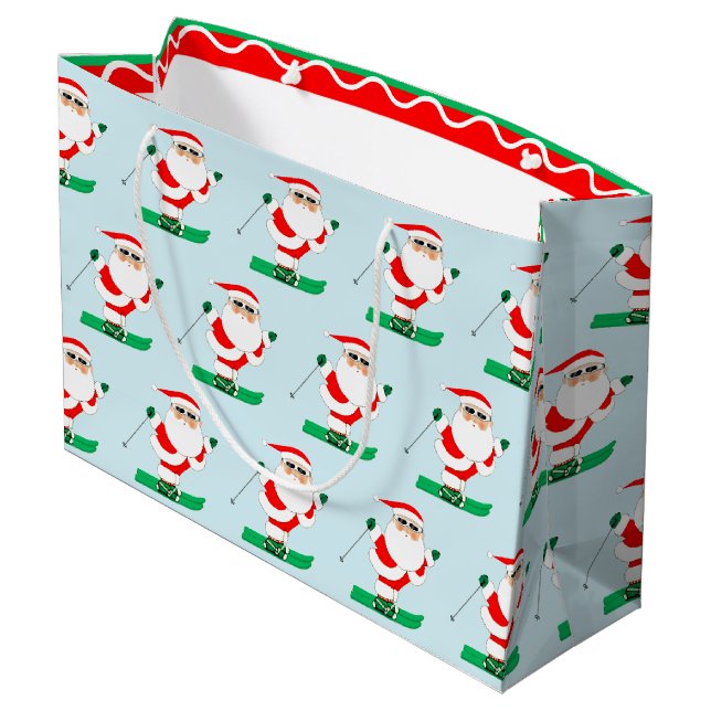 Skiing Christmas Holiday Large Gift Bag (Back Angled)