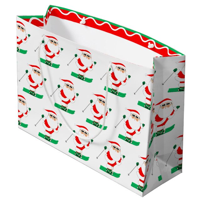 Skiing Christmas Holiday Large Gift Bag (Back Angled)