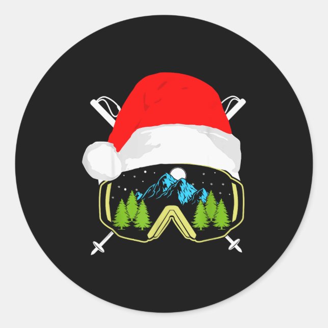 Skiing Christmas Santa Apparel For Men Kids Snowbo Classic Round Sticker (Front)