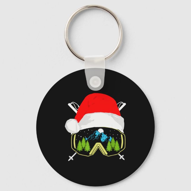 Skiing Christmas Santa Apparel For Men Kids Snowbo Keychain (Front)
