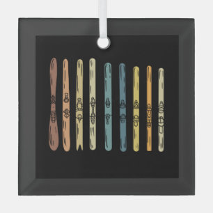 Skiing - Collection of ski boards Glass Ornament