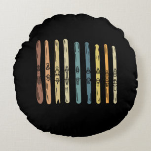 Skiing - Collection of ski boards Round Pillow