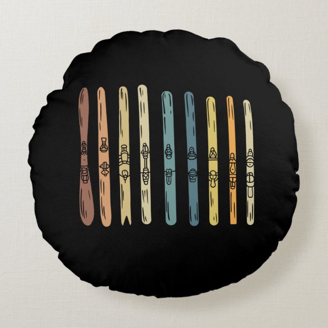 Skiing - Collection of ski boards Round Pillow (Front)