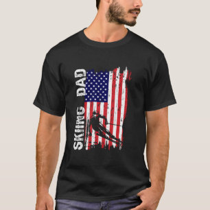 Skiing DAD American Flag Patriotic Dad Father's Da T-Shirt