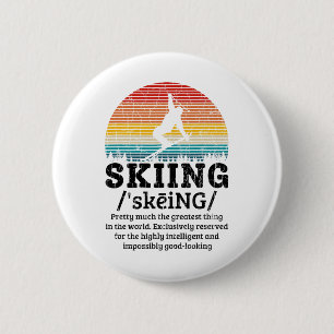 Skiing Definition Funny Retro Vintage Ski Skier Gr 2 Inch Round Button