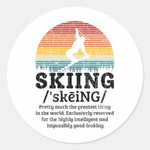 Skiing Definition Funny Retro Vintage Ski Skier Gr Classic Round Sticker