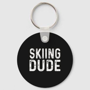 Skiing Dude Distressed Ski Skier Snow Mountain Alp Keychain