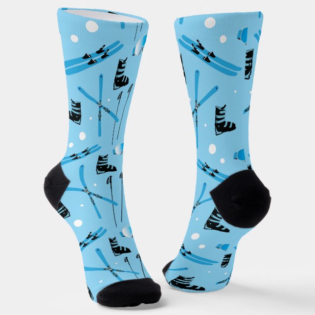 Skiing Equipment Blue Pattern Socks (Angled)