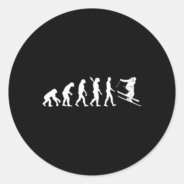 Skiing Evolution Funny Skier Freestyle Ski Winter  Classic Round Sticker (Front)