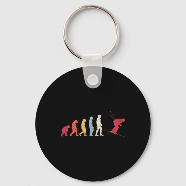 Skiing Evolution To Modern Man Skier Retro Monkey  Keychain (Front)