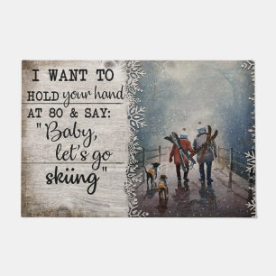 Skiing Family Doormat, Snow Ski Snowboard Doormat