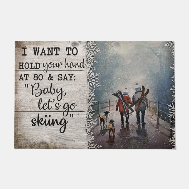 Skiing Family Doormat, Snow Ski Snowboard Doormat (Front)