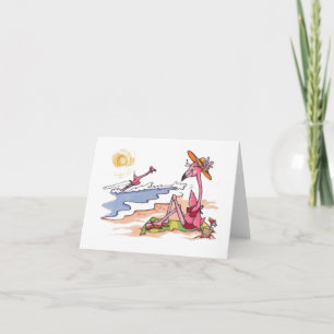 Skiing Flamingo Notecard