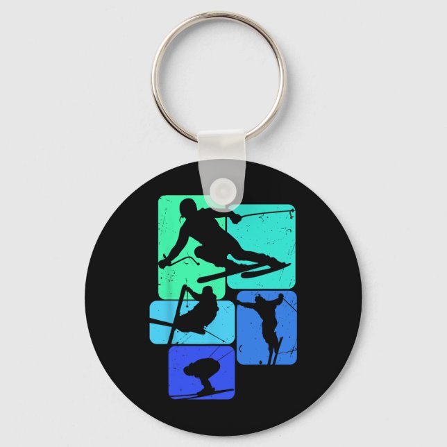 Skiing For Skiier Retro Mens Ski  Keychain (Front)