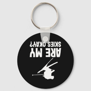 Skiing Funny Upside Down Winter Sport Skier  Keychain