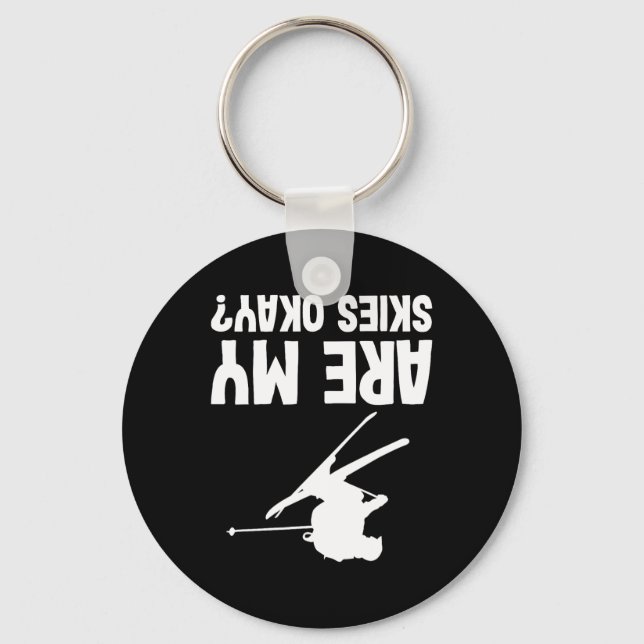 Skiing Funny Upside Down Winter Sport Skier  Keychain (Front)
