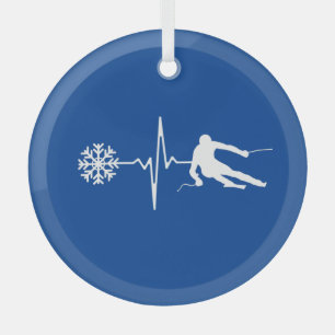 Skiing Glass Ornament