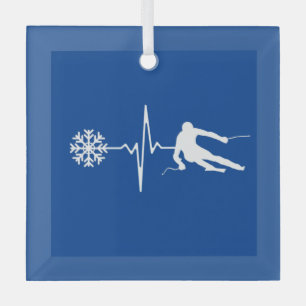 Skiing Glass Ornament
