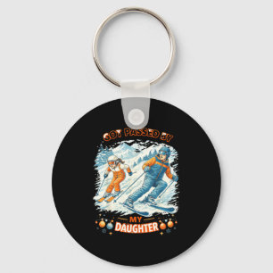 Skiing Got Ped By My Daughter Funny Family Mountai Keychain