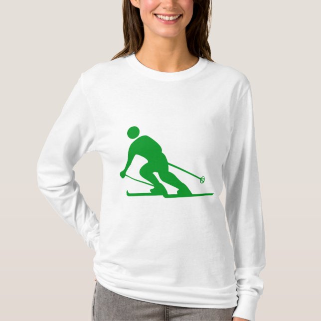Skiing - Grass Green T-Shirt (Front)