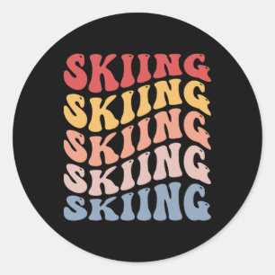 Skiing Groovy Ski Skier Classic Round Sticker