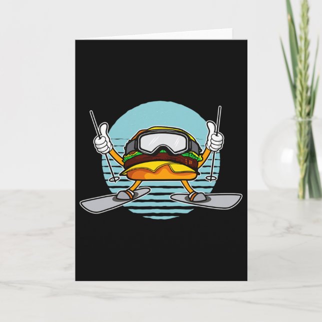 Skiing Hamburger Funny Hamburger Ski  Card (Front)
