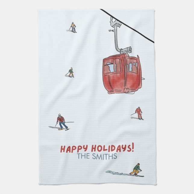 Skiing Holiday Kitchen Towel (Vertical)