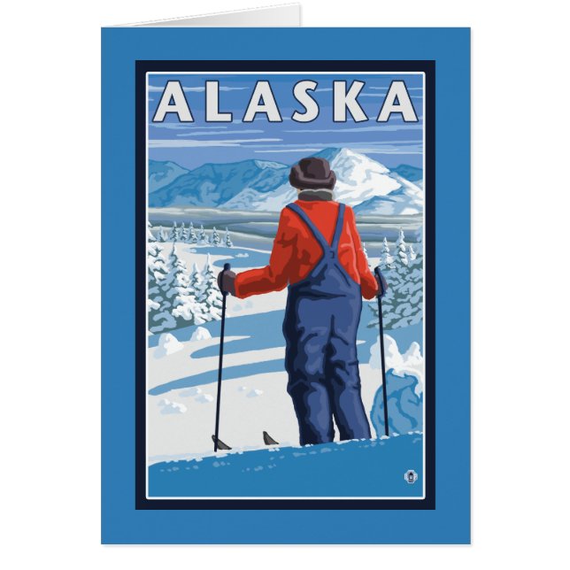 Skiing in Alaska Vintage Travel Poster (Front)