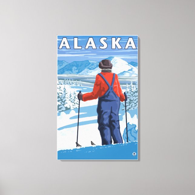 Skiing in Alaska Vintage Travel Poster Canvas Print (Front)