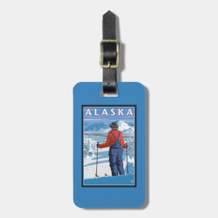 Skiing in Alaska Vintage Travel Poster Luggage Tag