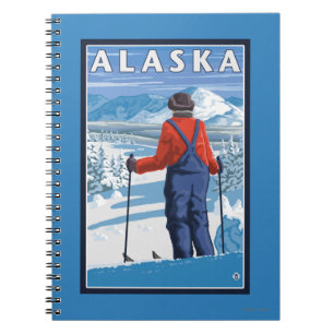 Skiing in Alaska Vintage Travel Poster Notebook